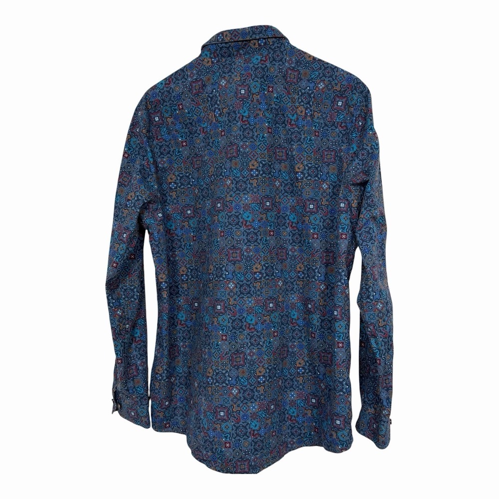 Tasso Elba Geo Design Shirt Mens XL Blue Long Sleeve Button Up Patterned Casual - Picture 3 of 9